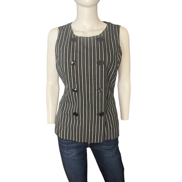 Vintage 90s Esprit Black Pinstripe Double Breasted Sleeveless Vest Size L - Picture 3 of 6